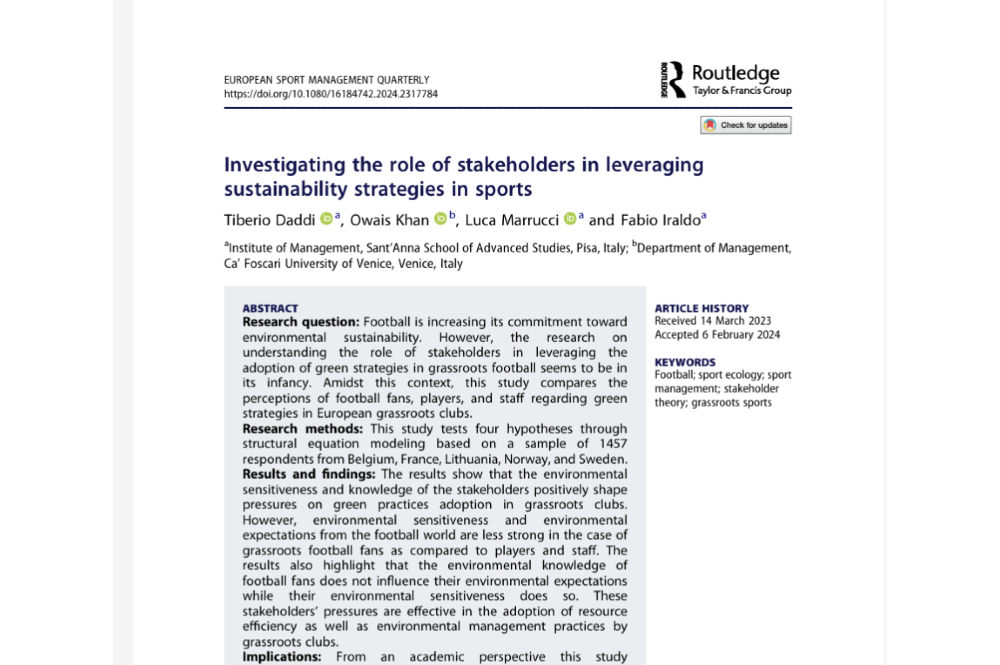 Investigating the role of stakeholders in leveraging sustainability strategies in sports